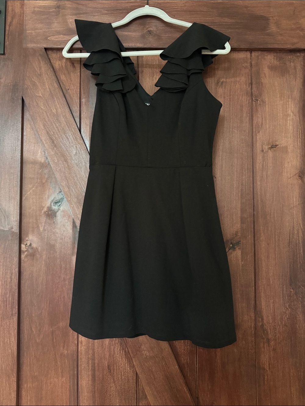 Express Black Ruffle-Shoulder Mini Dress - Picture 1 of 5
